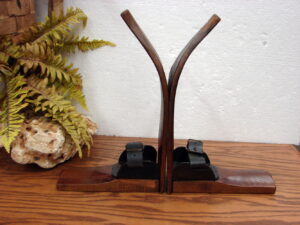 Vintage Hickory Dome Top Wood Snow Ski Book Ends Ski Lodge Decor
