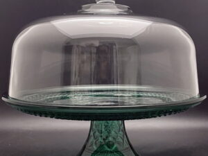 Anchor Hocking Wexford Green Pedestal Cake Plate Display Stand w/ Dome Lid