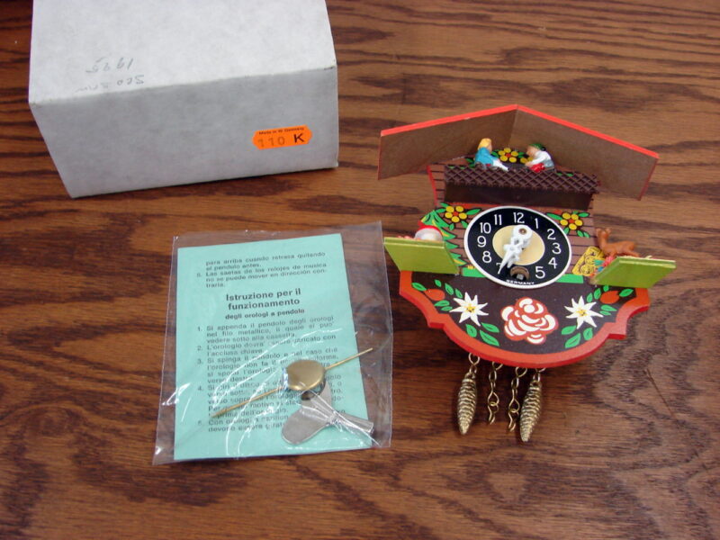 Complete Brand New Miniature German Cuckoo Clock 4&#8243; Original Box, Moose-R-Us.Com Antiques Collectibles Log Cabin Decor