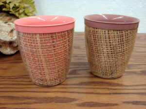 Set/2 Vintage MCM Insulated Burlap RaffiaWare Tumbler Glass BoHo