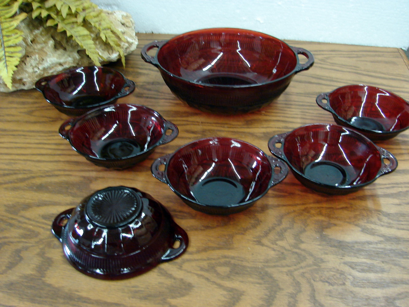 Vintage Anchor Hocking Royal Ruby Coronation Berry Fruit Bowl Set/7