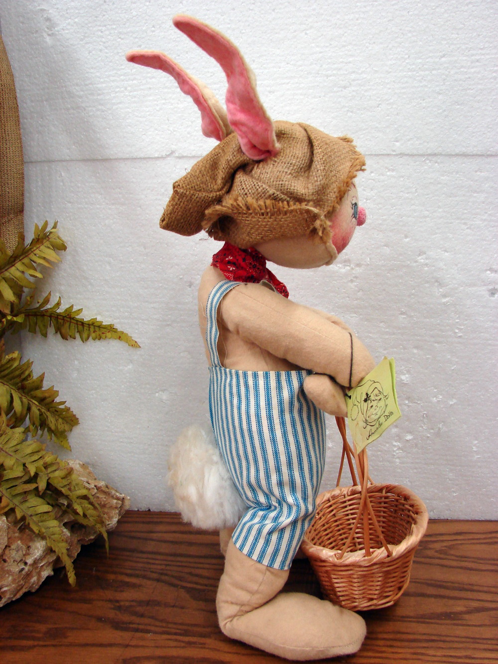 Oversized Retired Annalee Bunny Rabbit w/ Wicker Basket 16+ Inches - Image 2
