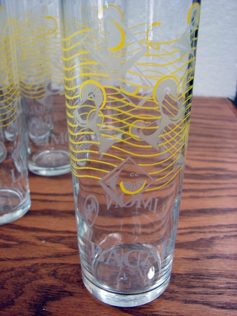 Set/15 Libbey Bacardi Rum Limon 7" Cooler Glasses Lemon Logo Pattern