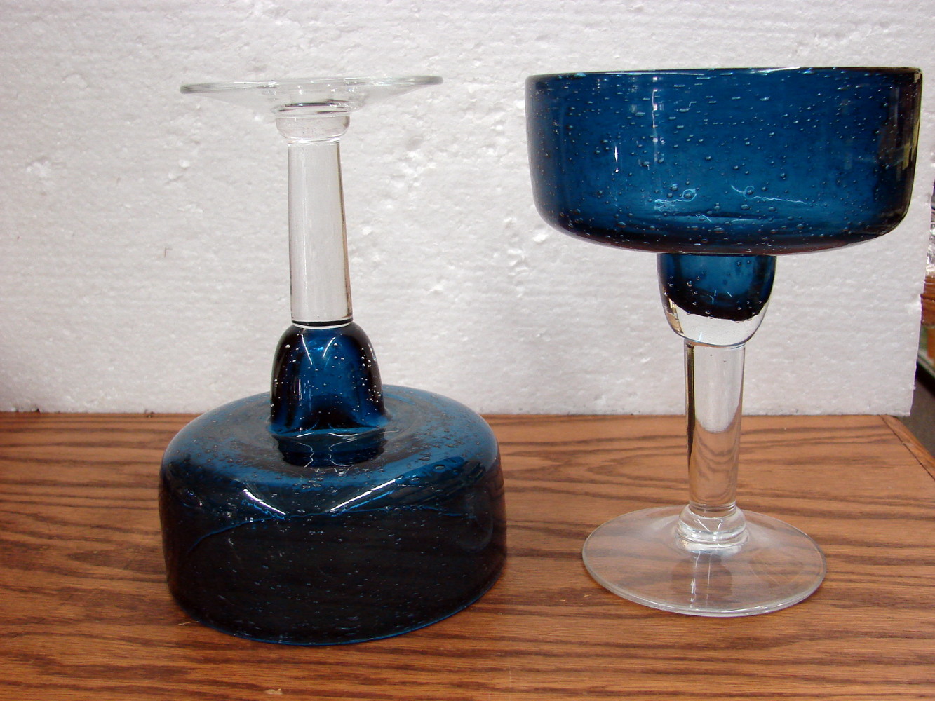 Set/7 Vintage Blown Glass Bubbles Navy Clear Margarita Glasses Mexico Pier I - Image 2