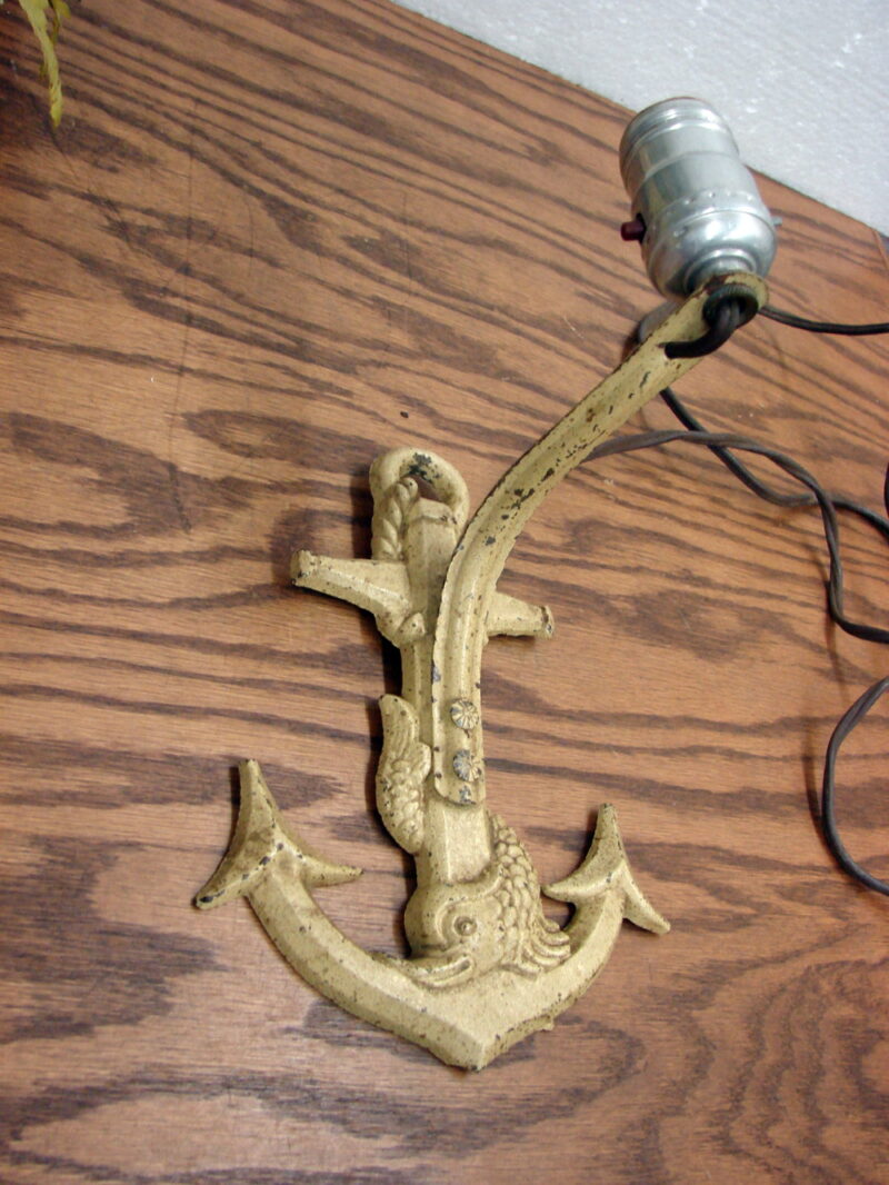 Antique Cast Iron Ship Anchor Koi Fish Wall Lamp Sconce Nautical Decor