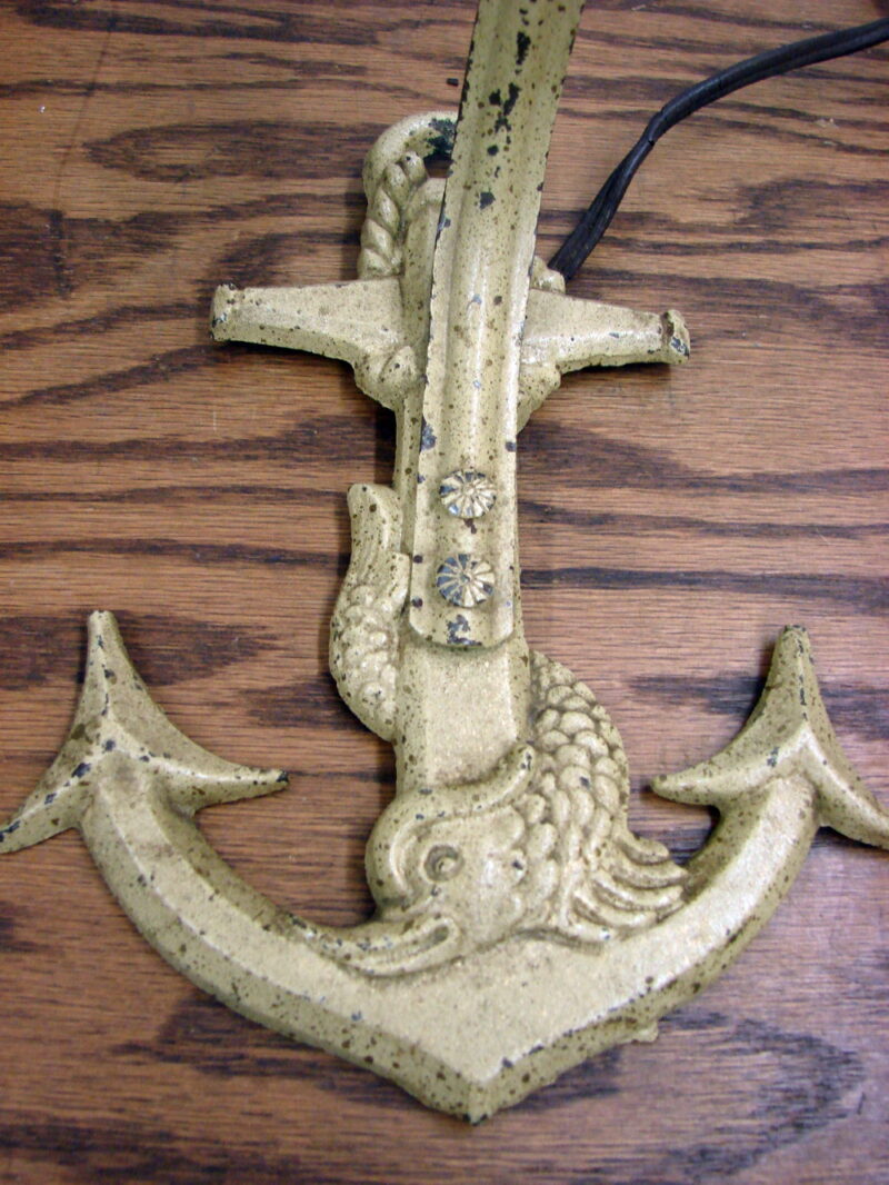Antique Cast Iron Ship Anchor Koi Fish Wall Lamp Sconce Nautical Decor - Image 3