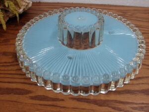 Vintage Blue Carousel Glass Art Deco Ceiling Light Fixture Shade 3 Hole Chain Mount