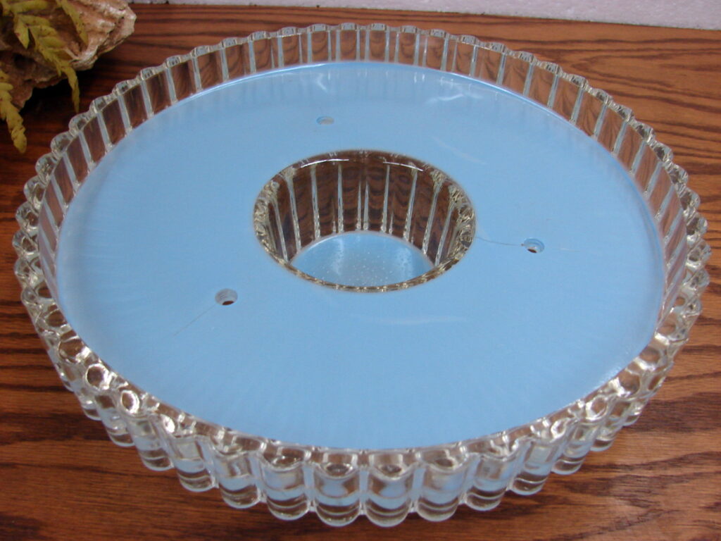 Vintage Blue Carousel Glass Art Deco Ceiling Light Fixture Shade 3 Hole Chain Mount - Image 2