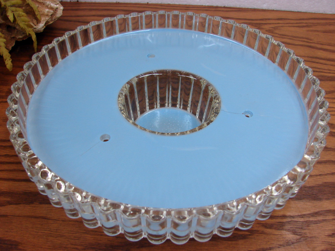 Vintage Blue Carousel Glass Art Deco Ceiling Light Fixture Shade 3 Hole Chain Mount - Image 2