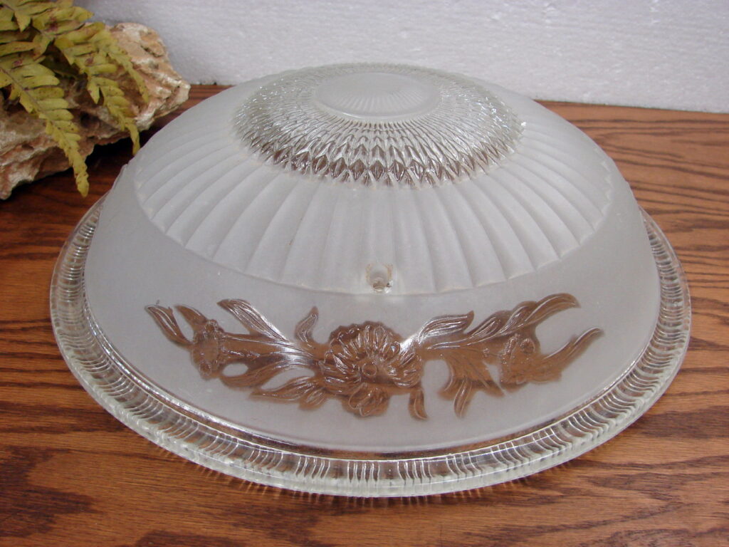 Vintage Large Floral Vine Glass Art Deco Ceiling Light Fixture Shade 3 Hole Chain Mount
