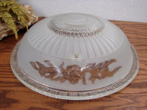 Vintage Large Floral Vine Glass Art Deco Ceiling Light Fixture Shade 3 Hole Chain Mount