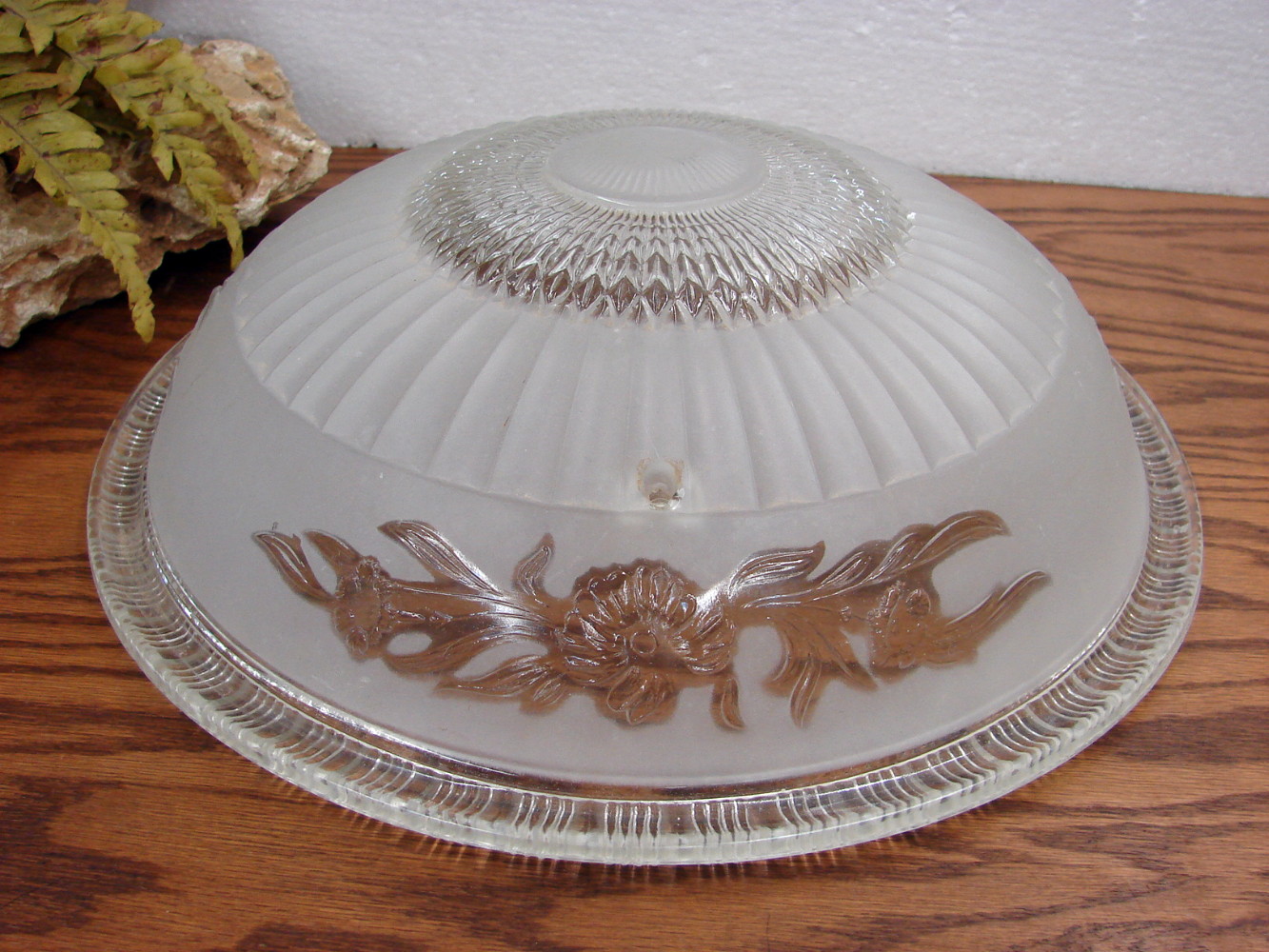 Vintage Large Floral Vine Glass Art Deco Ceiling Light Fixture Shade 3 Hole Chain Mount