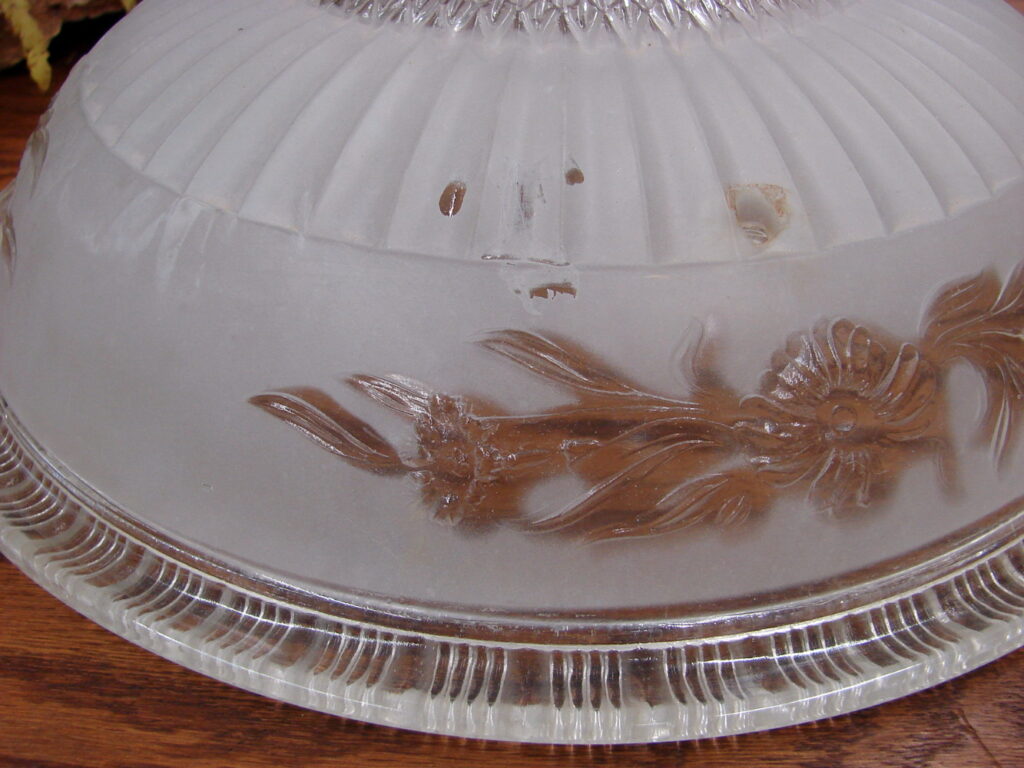Vintage Large Floral Vine Glass Art Deco Ceiling Light Fixture Shade 3 Hole Chain Mount - Image 2