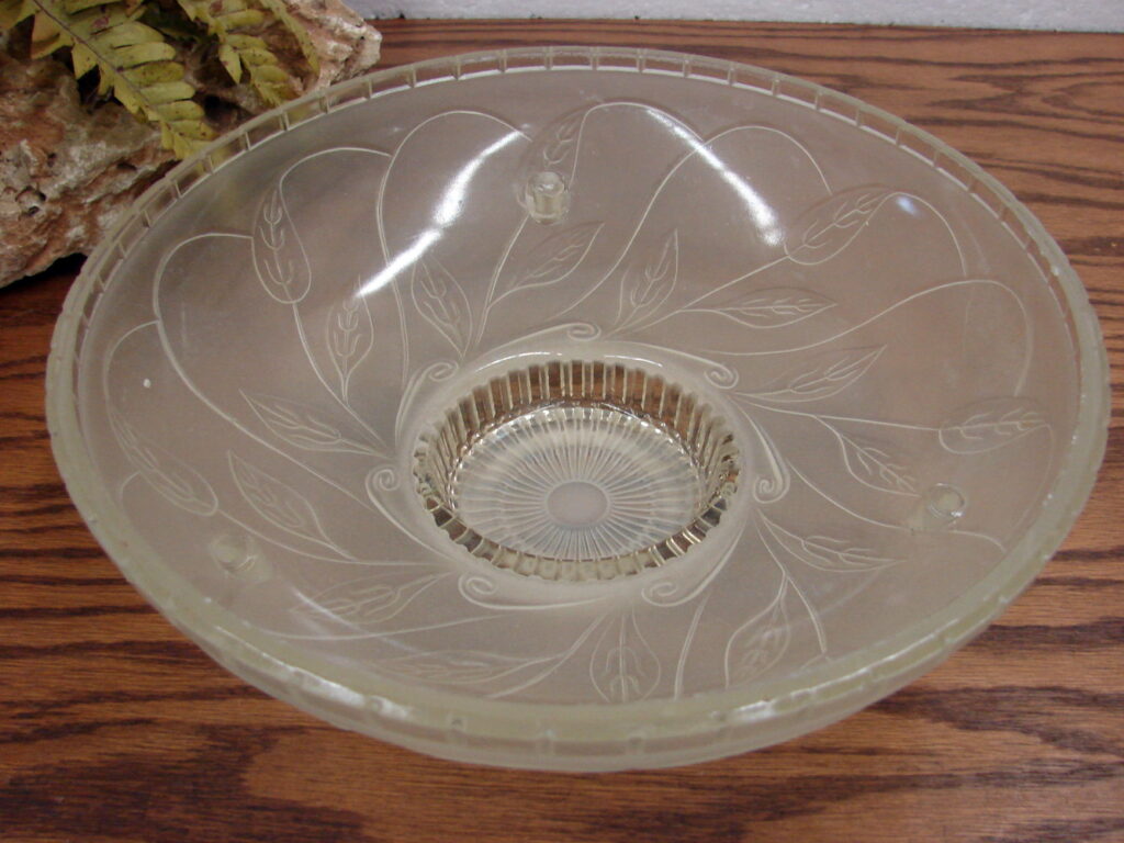 Vintage Satin Frosted Leaf Vine Glass Art Deco Ceiling Light Fixture Shade 3 Hole Chain Mount - Image 2