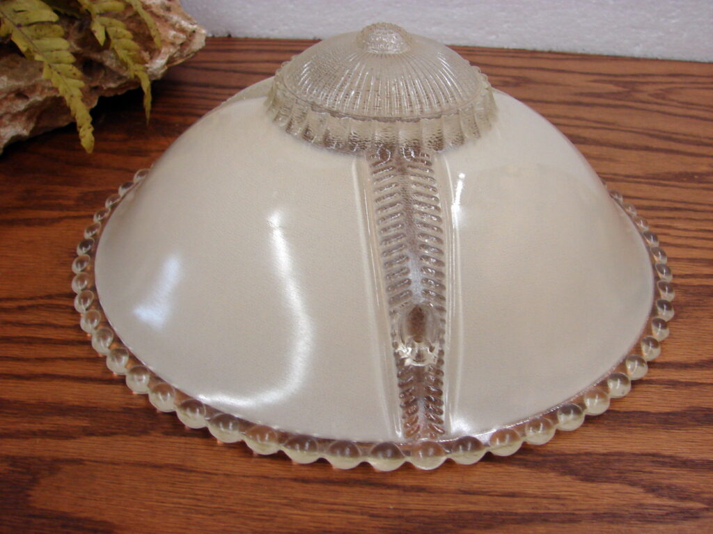 Vintage Satin Ivory Panel Nipple Art Deco Ceiling Light Fixture Shade 3 Hole Chain Mount