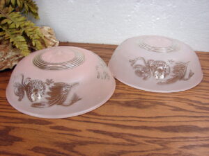 Set/2 Vintage Pink Floral Vine Art Deco Ceiling Light Fixture Shade 3 Hole Chain Mount