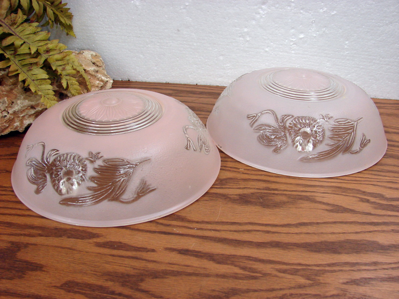 Set/2 Vintage Pink Floral Vine Art Deco Ceiling Light Fixture Shade 3 Hole Chain Mount
