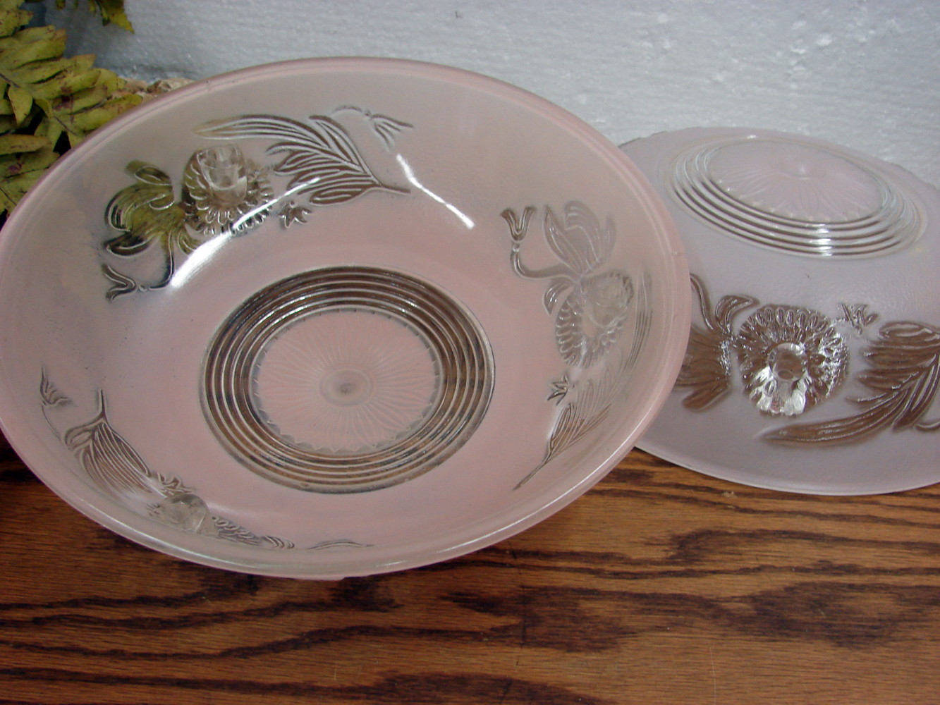 Set/2 Vintage Pink Floral Vine Art Deco Ceiling Light Fixture Shade 3 Hole Chain Mount - Image 2