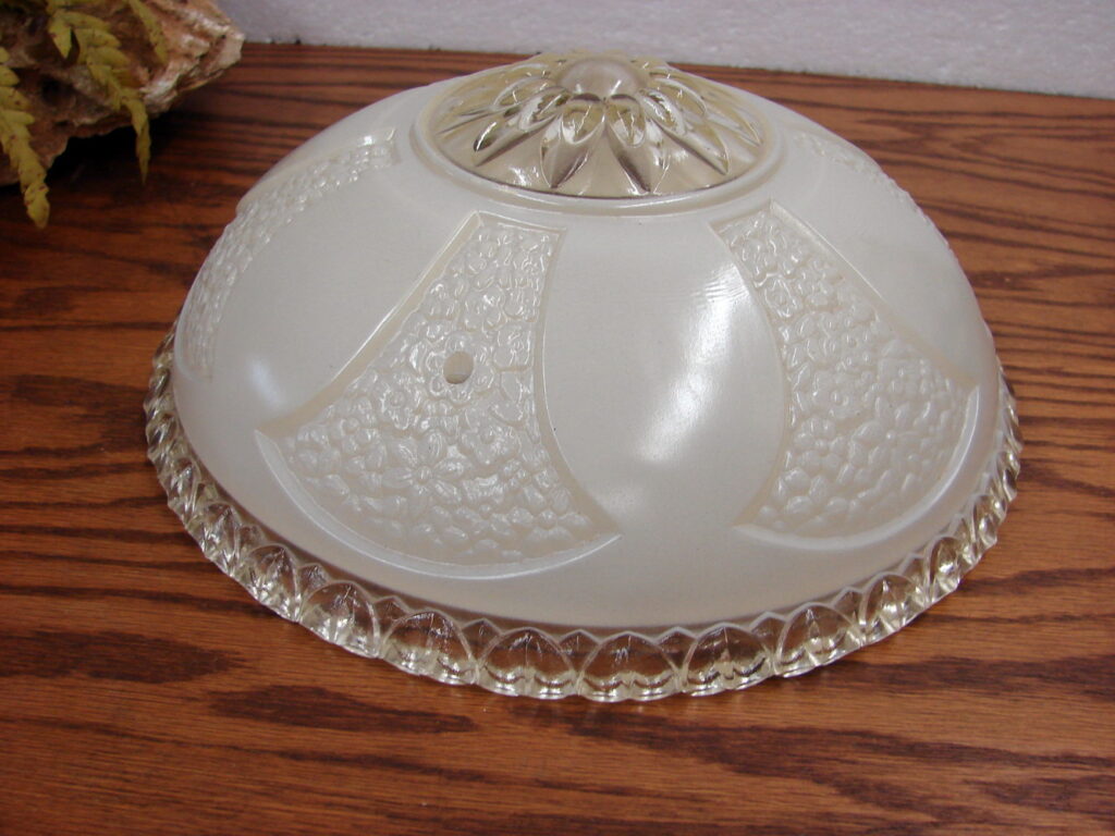 Vintage Satin Ivory Panel Glass Art Deco Ceiling Light Fixture Shade 3 Hole Chain Mount