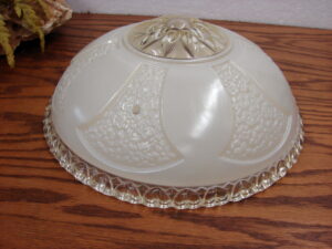 Vintage Satin Ivory Panel Glass Art Deco Ceiling Light Fixture Shade 3 Hole Chain Mount