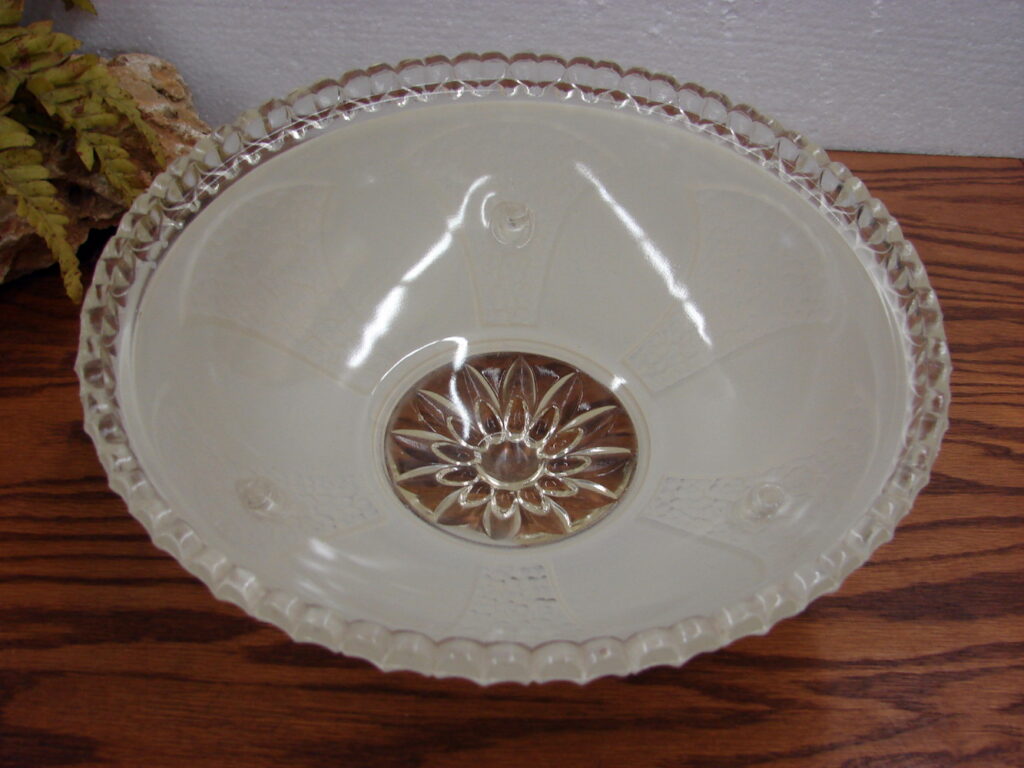 Vintage Satin Ivory Panel Glass Art Deco Ceiling Light Fixture Shade 3 Hole Chain Mount - Image 2