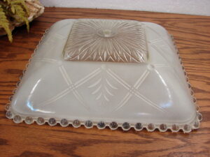 Vintage Square Hatch Mark Tree Glass Art Deco Ceiling Light Fixture Shade Center Post Mount