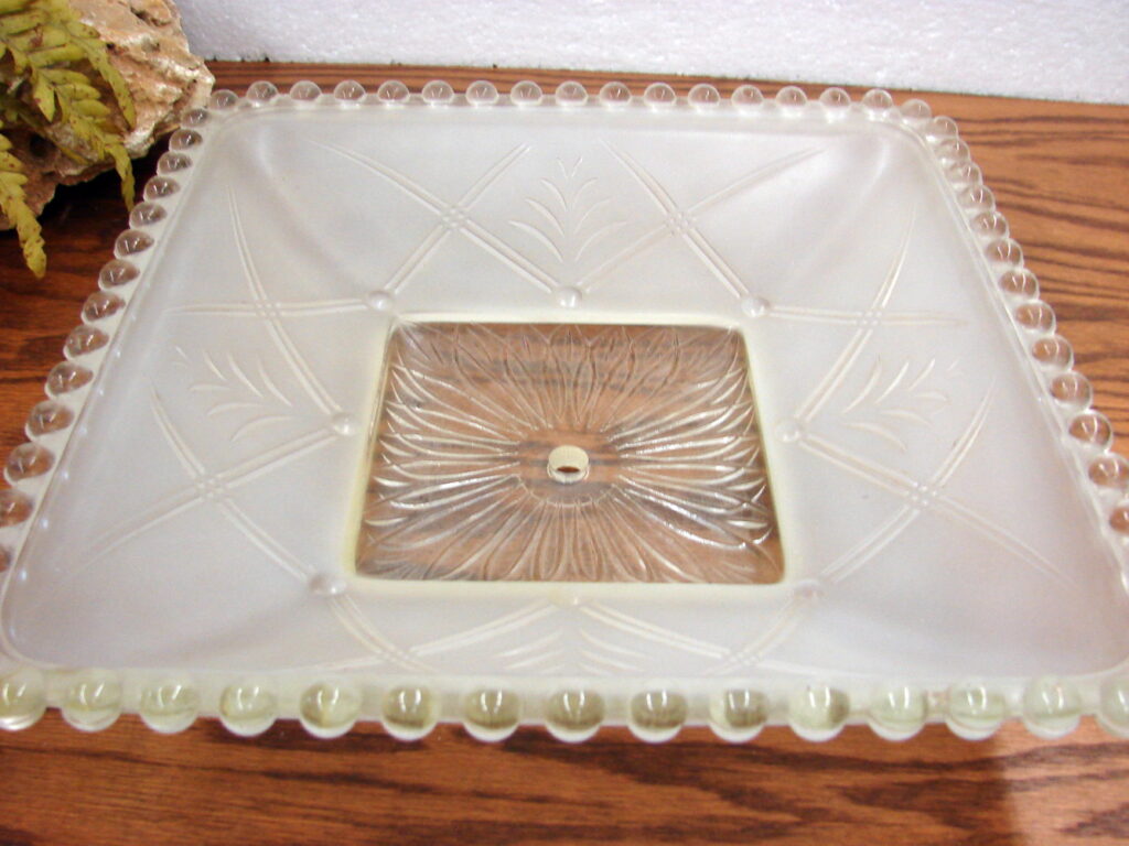 Vintage Square Hatch Mark Tree Glass Art Deco Ceiling Light Fixture Shade Center Post Mount - Image 2