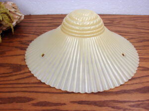 Vintage Yellow Dome Ribbed Glass Art Deco Ceiling Light Fixture Shade 3 Hole Chain Mount