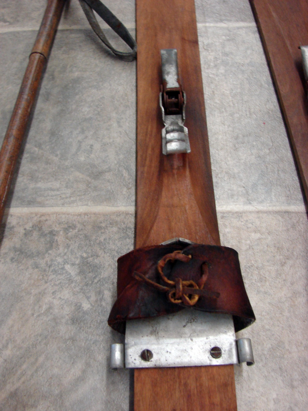 Vintage Wood Childs Skis Bamboo Basket Poles Ski Lodge Decor - Image 2