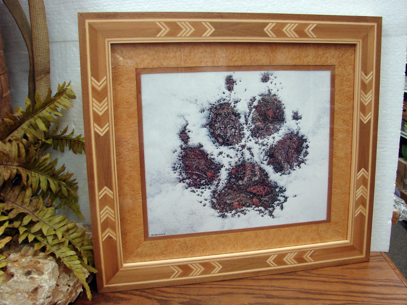 Bev Doolittle Walk Softly Paw Print Wood Framed Wood Mat UV Glass Limited Edition Print