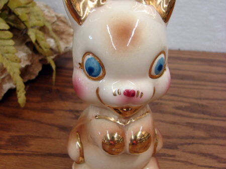 Vintage Ceramic Hand Painted Gold Trim Rempel Enterprise Hoppy Bunny Rabbit