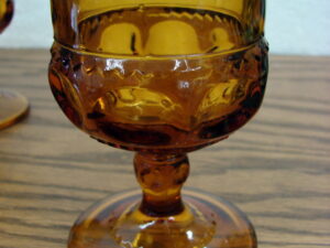 Set/8 Vintage Indiana Glass Amber Kings Crown Thumbprint Glassware Cordial Liquor