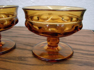 Set/11 Vintage Indiana Glass Amber Kings Crown Thumbprint Glassware Tall Sherbets