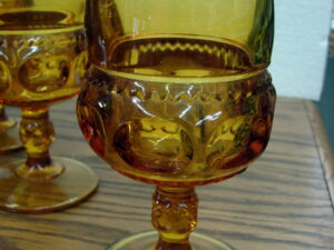 Set/10 Vintage Indiana Glass Amber Kings Crown Thumbprint Glassware Water Wine
