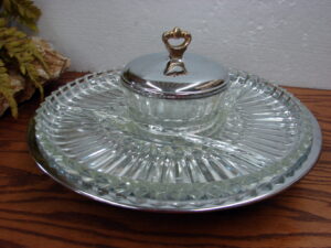 4 pc Vintage Like New Kromex Chrome Glass Hors d'oeuvres Lazy Susan Set