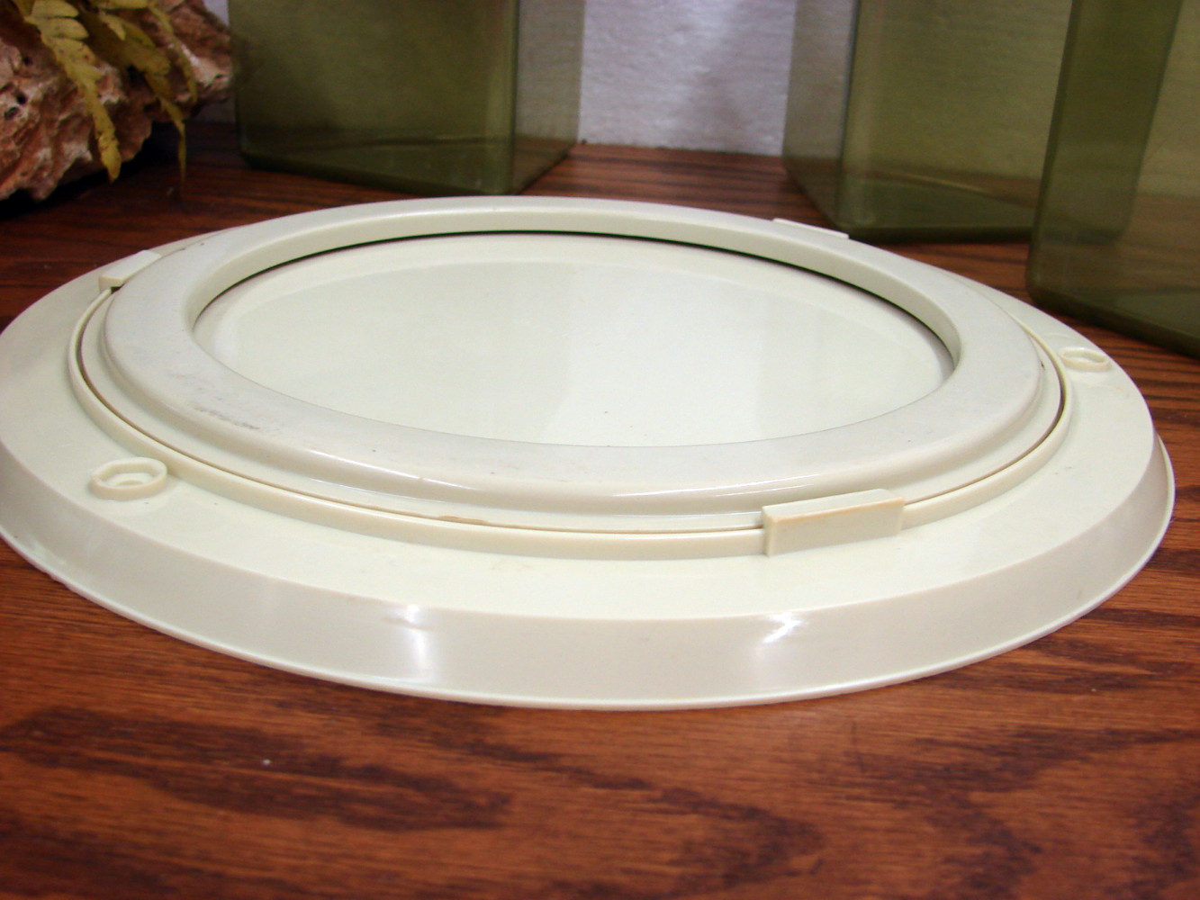 Vintage Pie Shaped Avocado Green Canister Set Plastic Lazy Susan Divided Set - Image 4