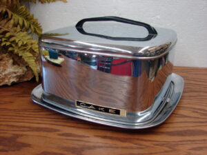 Vintage Lincoln BeautyWare Chrome Stainless Cake Carrier MCM Square CAKE Tag