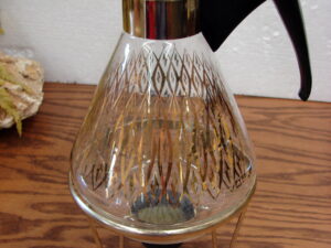 Vintage PYREX Gold Trim MCM Coffee Carafe Warmer Harlequin Diamonds w/ Lid