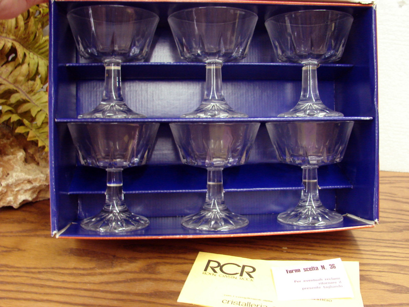 Like New Set/6 Royal Crystal Rock Italy Zeus Cut Champagne Sherbet RCR Box