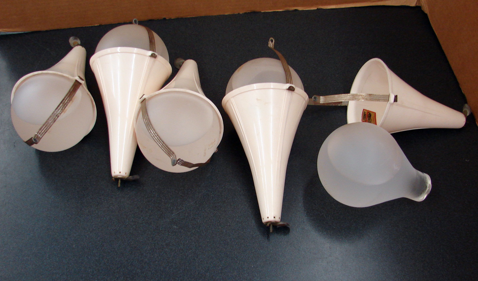 Set/5 Vintage Red Comet Frosted White Glass Fire Extinguisher Protection Ball Bracket - Image 4