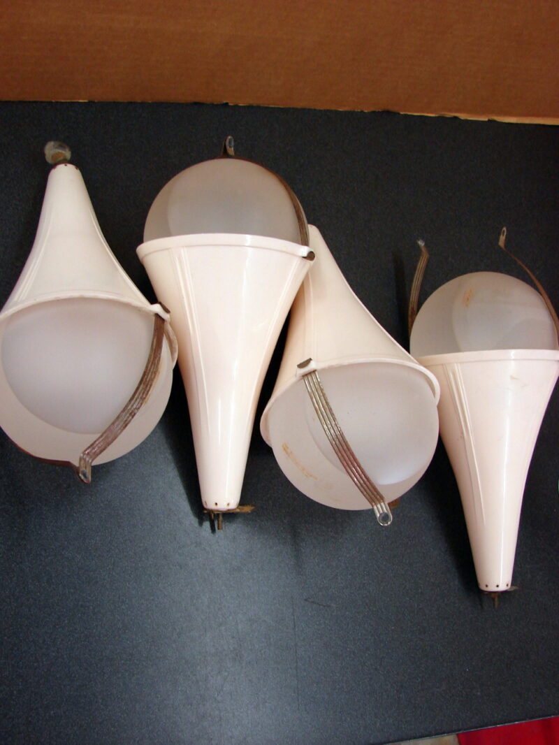 Set/5 Vintage Red Comet Frosted White Glass Fire Extinguisher Protection Ball Bracket - Image 3