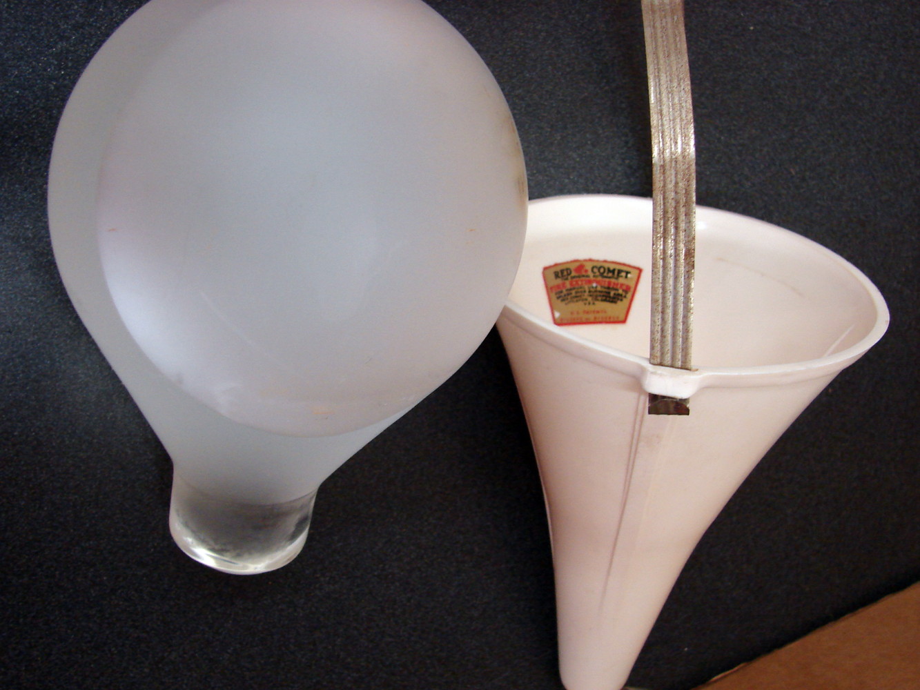 Set/5 Vintage Red Comet Frosted White Glass Fire Extinguisher Protection Ball Bracket - Image 2