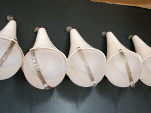 Set/5 Vintage Red Comet Frosted White Glass Fire Extinguisher Protection Ball Bracket