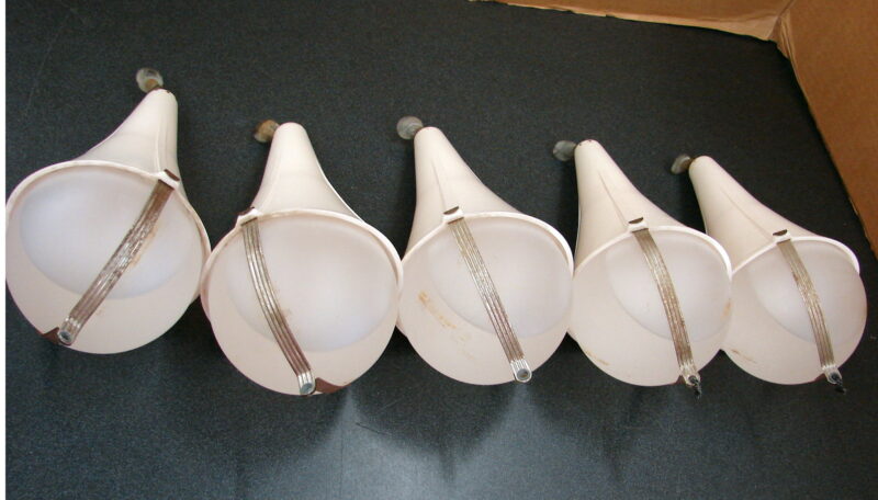 Set/5 Vintage Red Comet Frosted White Glass Fire Extinguisher Protection Ball Bracket