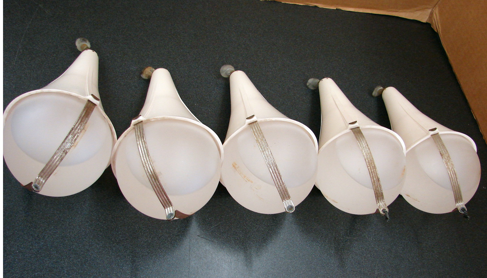 Set/5 Vintage Red Comet Frosted White Glass Fire Extinguisher Protection Ball Bracket