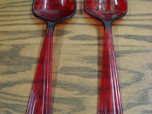 Vintage Imperial Red Plastic Salad Fork Spoon Retro Serving Set