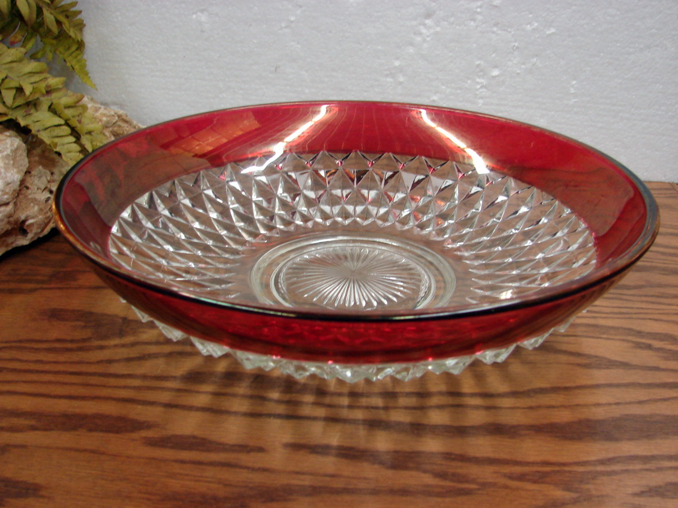 Vintage Indiana Glass Ruby Flash Diamond Point Centerpiece Salad Serving Bowl