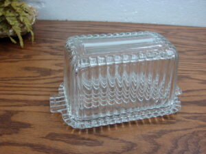 Vintage Anchor Hocking Ribbed Tab Handle One Pound Butter Dish Complete