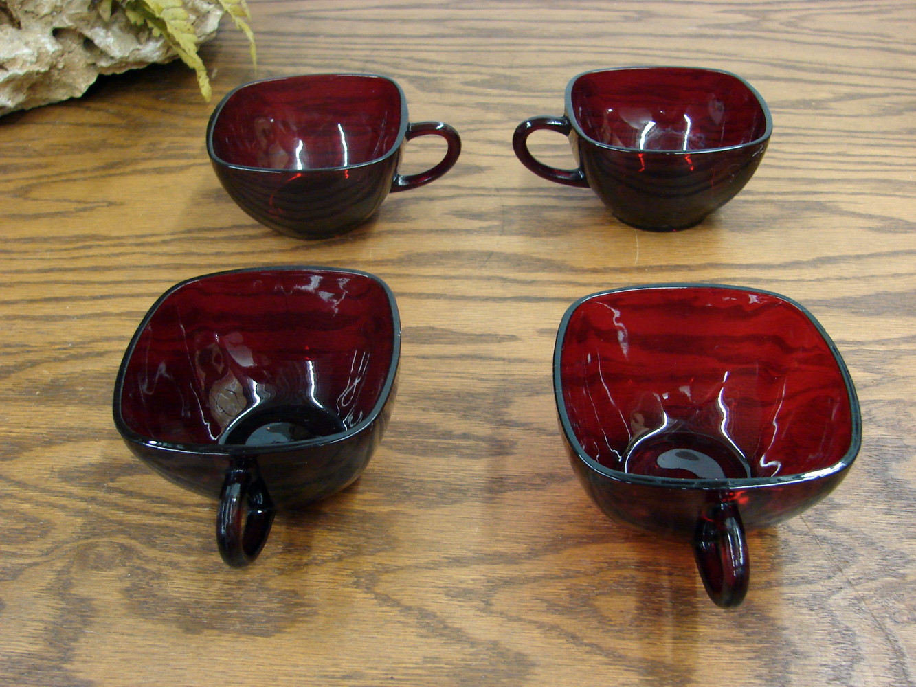 Set/4 Vintage Anchor Hocking Royal Ruby Red Glass Square Coffee Punch Tea Cups