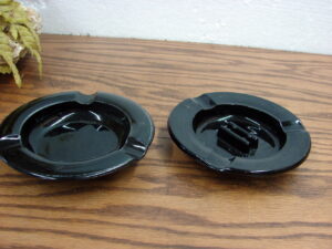 Set/2 Vintage Black Amethyst Glass Ash Tray Match Holder